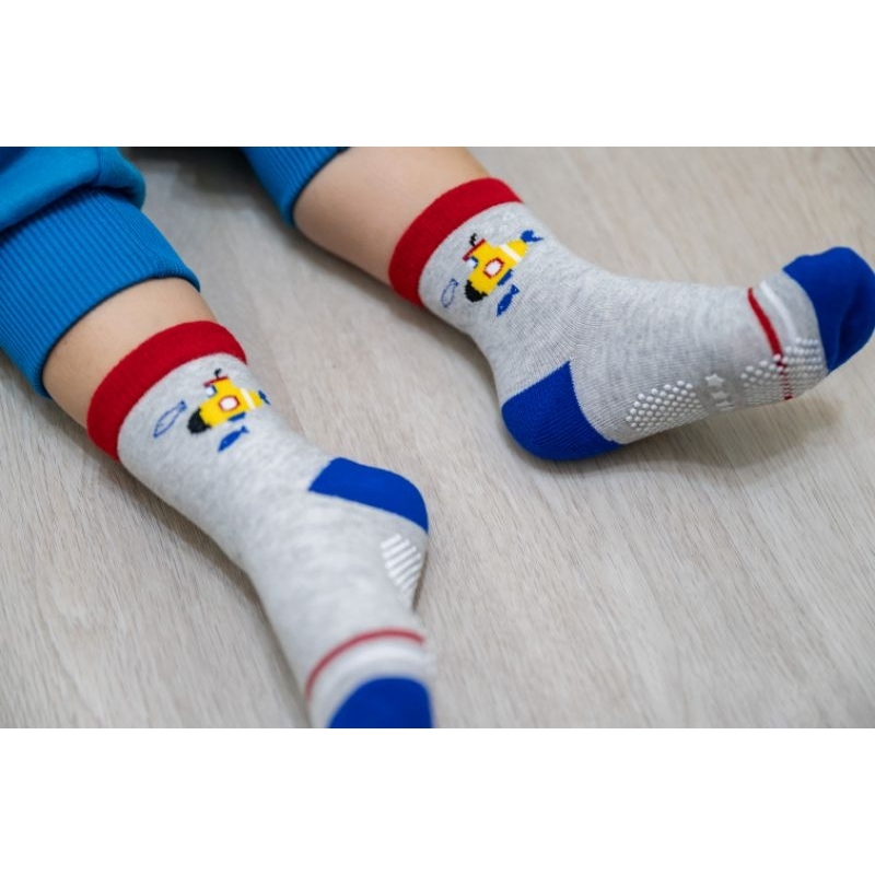 [Kaimei Cotton Industry] 10 pairs set, random and excellent, MIT made in Taiwan, pure cotton anti-slip children's socks (3-6 years old) - Maritime Expedition Team, , large