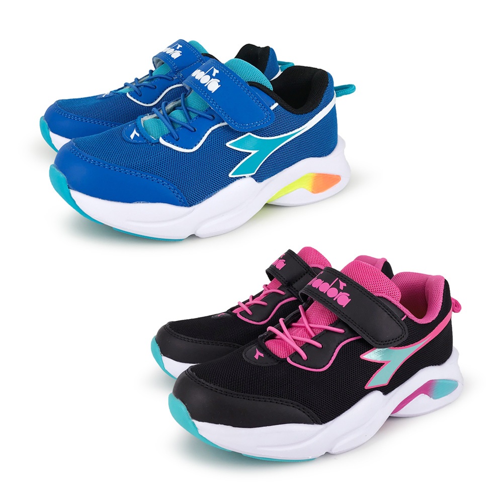 DIADORA迪亞多那 兒童輕量運動鞋 童運動鞋 童鞋 時尚 漸層 魔鬼氈 透氣 康特杯 保護後跟 耐磨 止滑 藍 黑粉, , large