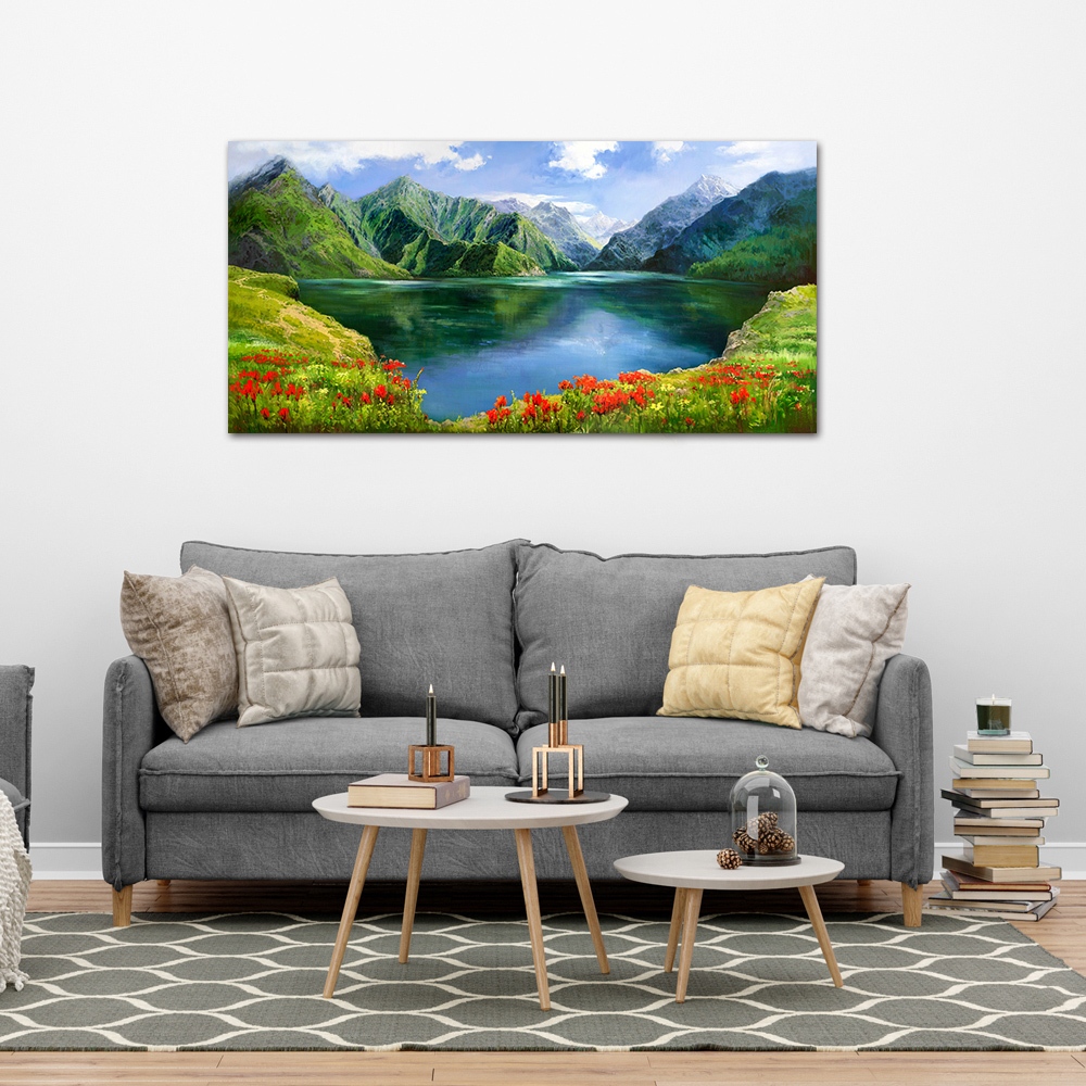 【御畫房】天池 國家一級畫師手繪油畫60×120cm(VF-128), , large