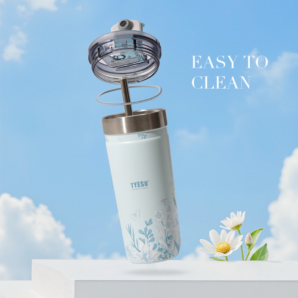 【H&R安室家】泰碩 TYESO 花卉系列304不鏽鋼吸管杯710ml(H42), , large