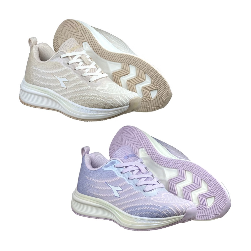 DIADORA迪亞多那 輕量輕步慢跑鞋 女運動鞋 女鞋 飛織 透氣 輕盈 彈性 吸衝 吸震 減壓 耐磨 抓地 卡其 紫