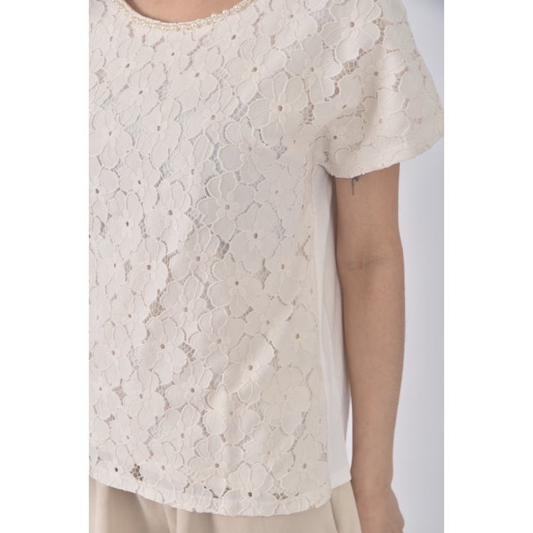 (S) earth music ecology質感棉質圓領白色短袖上衣二手衣, , large