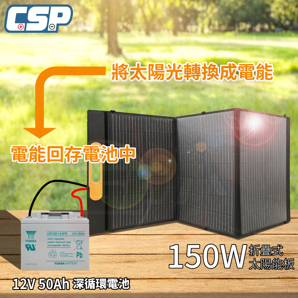 【CSP】太陽能板 150W 12V50Ah 深循環電池 單晶矽 手機充電 平板充電 備用電源 停電儲能 露營用電 農業, , large