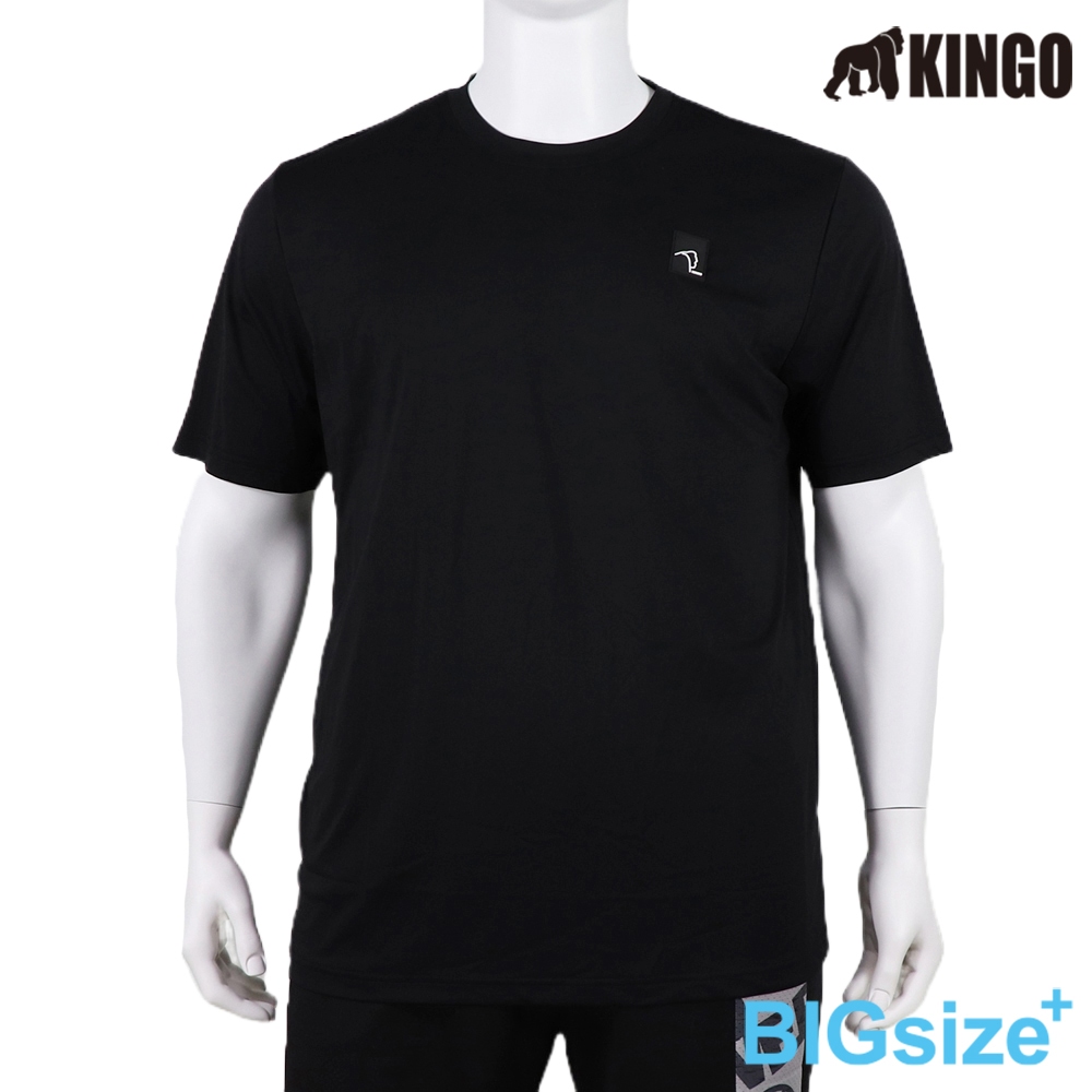 KINGO-大尺碼-男款 涼感 圓領T-黑-413631, , large