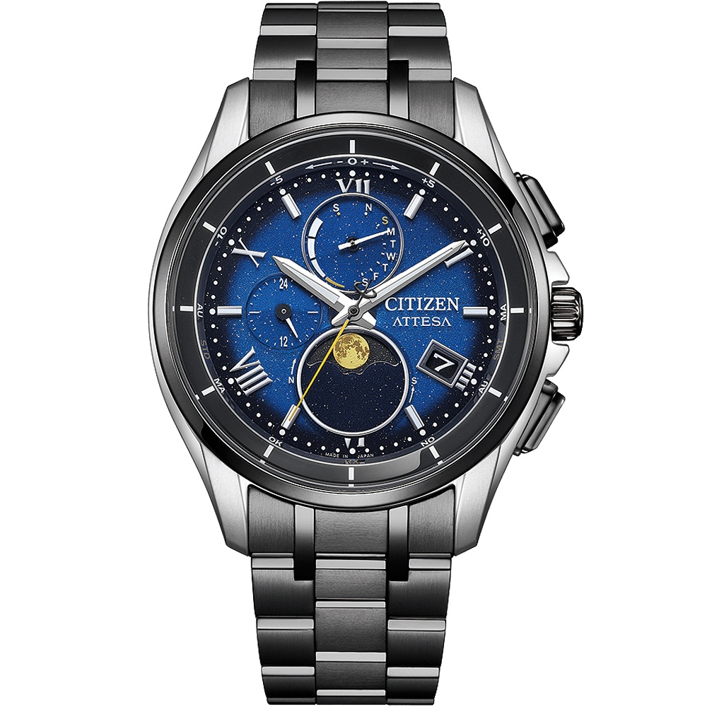 CITIZEN 星辰 星空藍 限量 月相 超級鈦 光動能電波萬年曆手錶 BY1007-60L, , large