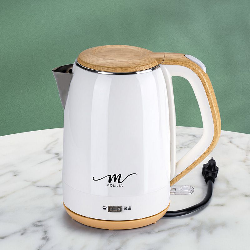 【MOLIJIA 魔力家】M27雙層防燙快煮壺1.9公升-白木紋/保溫型/電熱水壺/電茶壺, , large