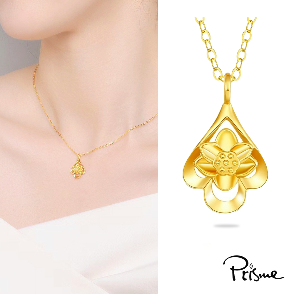 【Prisme Gold】黃金項鍊 水滴蓮花 鍊墜項鍊 (金重：約0.08錢±0.03), , large