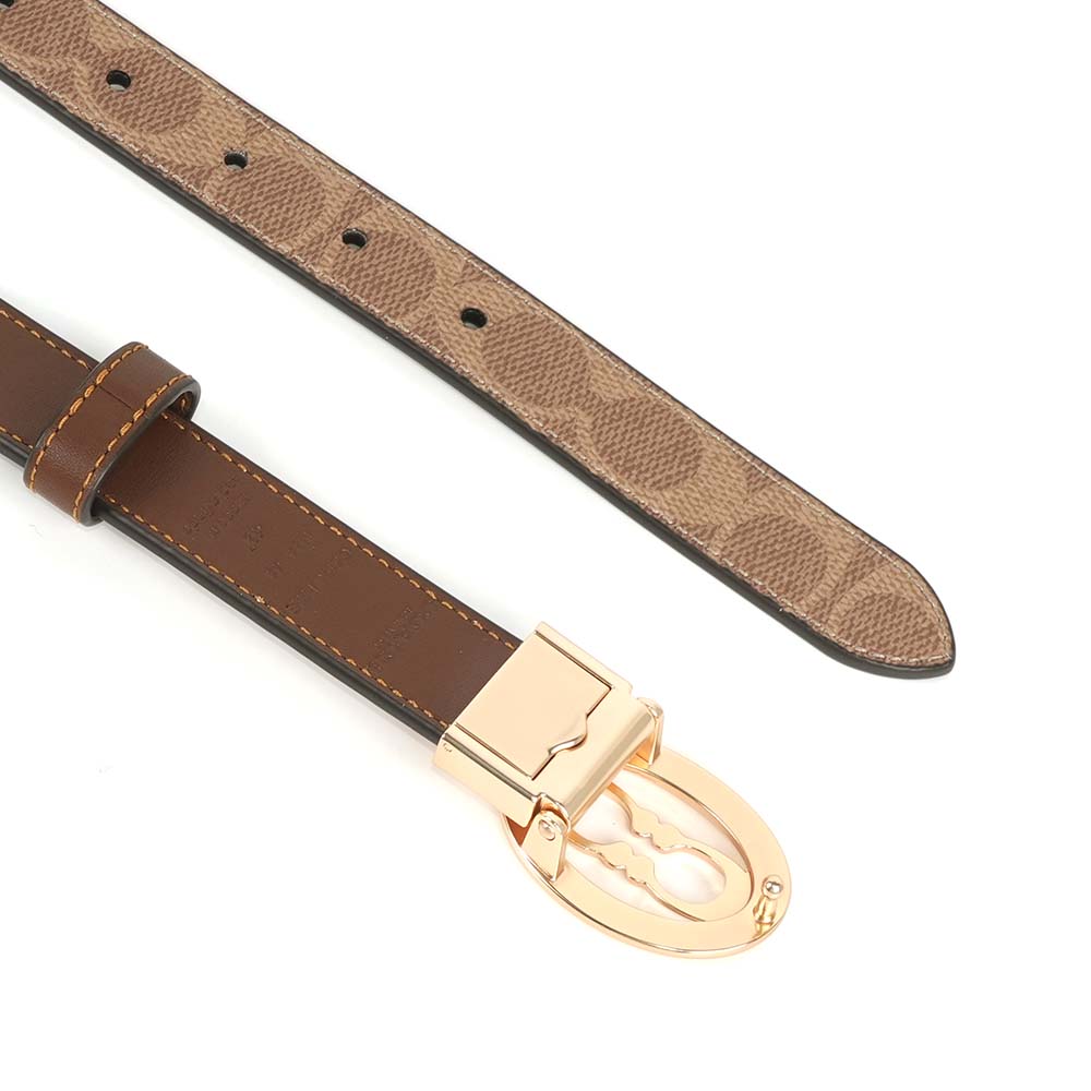 COACH 橢圓CC Logo 帆布及牛皮寬2.5cm雙面可用皮帶(棕色/棕褐色), , large