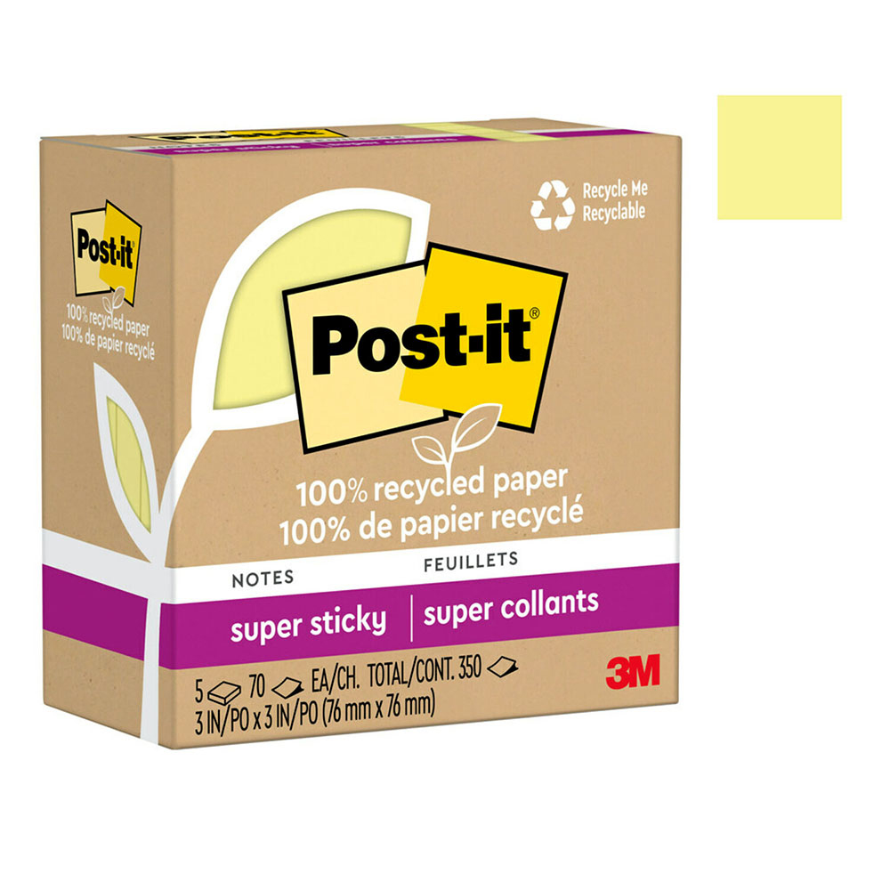 【3M】Post-it 利貼 狠黏 環保便條紙 76x76mm（70張 /本）黃色5本 /盒 654R-5SSCY, , large