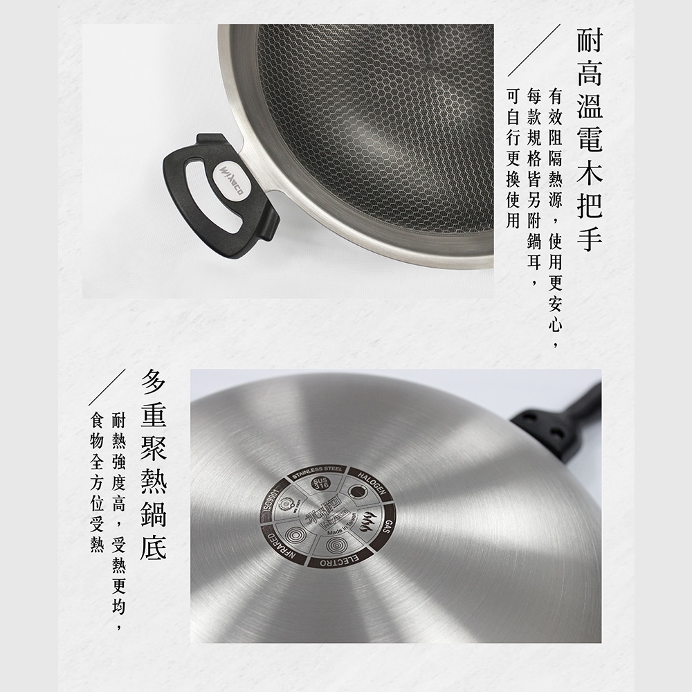 Miyaco 米雅可 新型316不銹鋼網紋不沾炒鍋蜂巢不沾鍋附蓋 40cm-Leidea樂德兒, , large