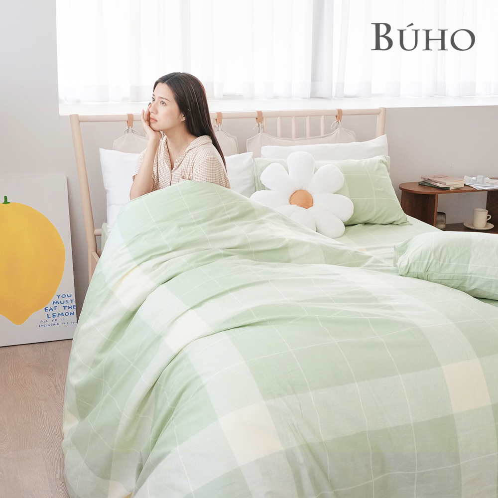 BUHO《霧翠午茶》天然嚴選純棉雙人加大三件式床包組