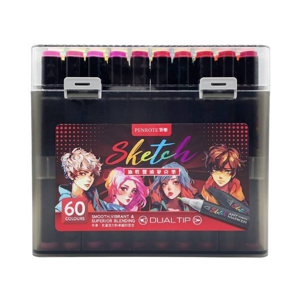 【筆樂 PENROTE】Sketch60色油性雙頭麥克筆 /盒 PE1465, , large