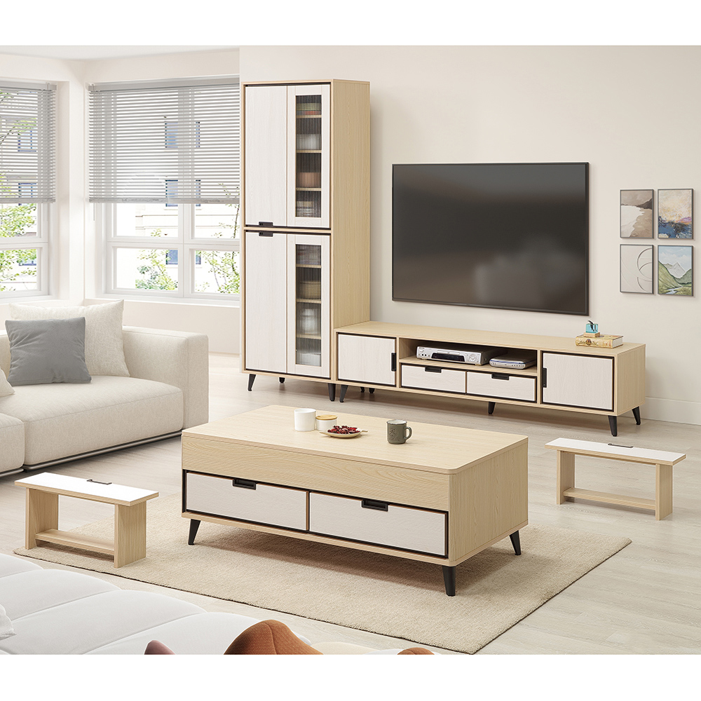 【唯熙傢俱】雷莎原木雙色8.3尺L型電視櫃, , large