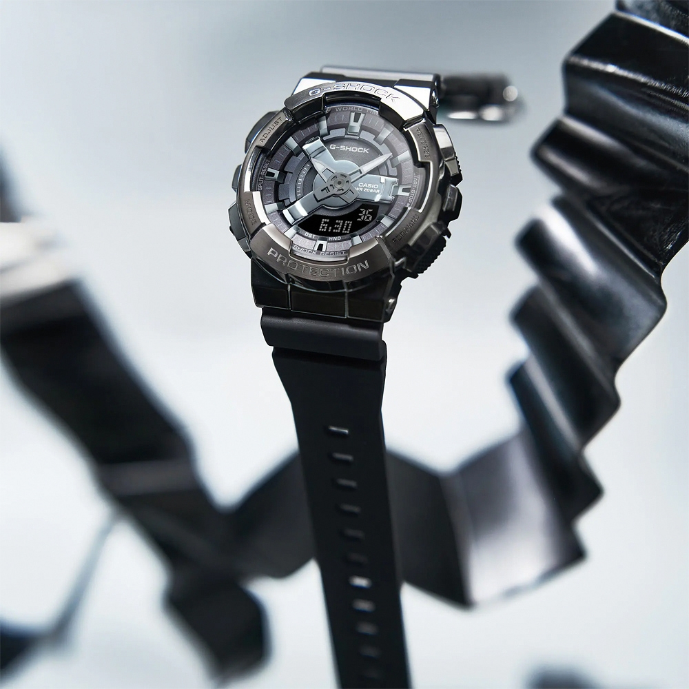 CASIO 卡西歐 G-SHOCK 金屬色雙顯電子錶-個性銀 GM-S110B-8A, , large