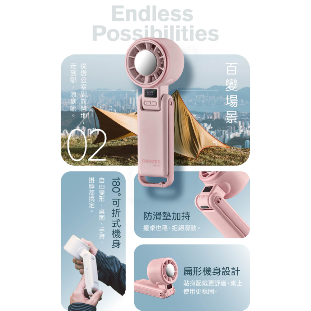 【CHOZEN】GoFlow Semiconductor Cooling USB Handheld Fan/Table Fan | Strong Wind, Foldable Neck Hanging, Long Battery Life -Obsidian Black, , large