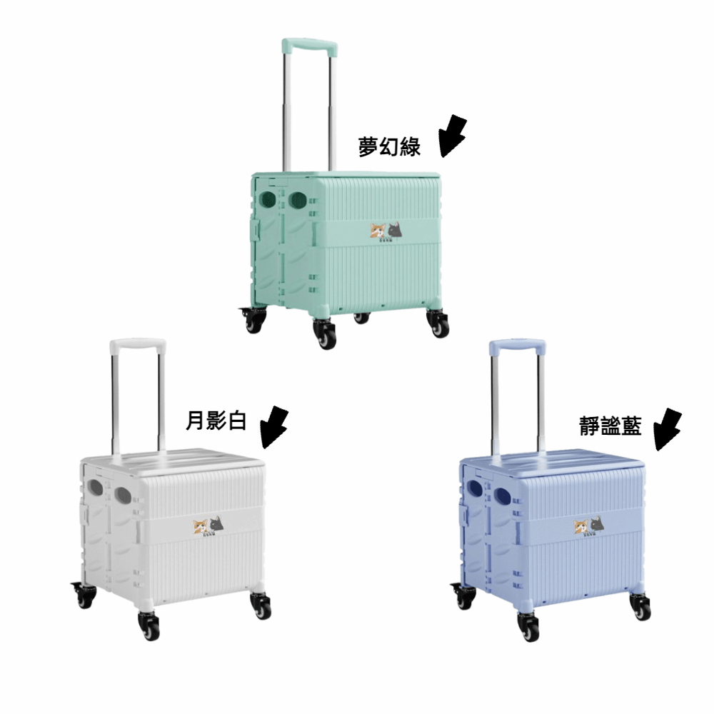 【A&R】吾家有貓多功能四輪折疊購物車 45L 月影白 (萬向輪 摺疊 手拉車 收納車 拉桿 買菜 露營), , large