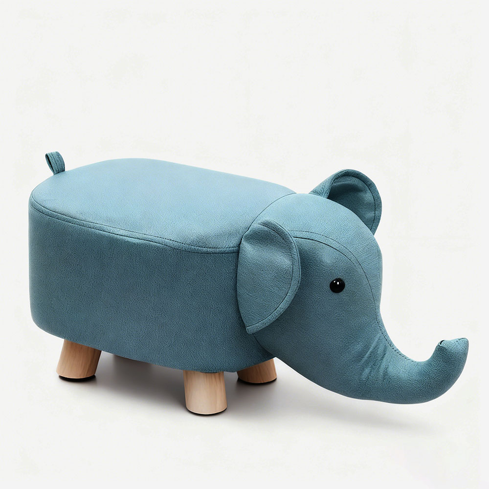Creative animal-shaped solid wood children's stool, elephant, green, , large