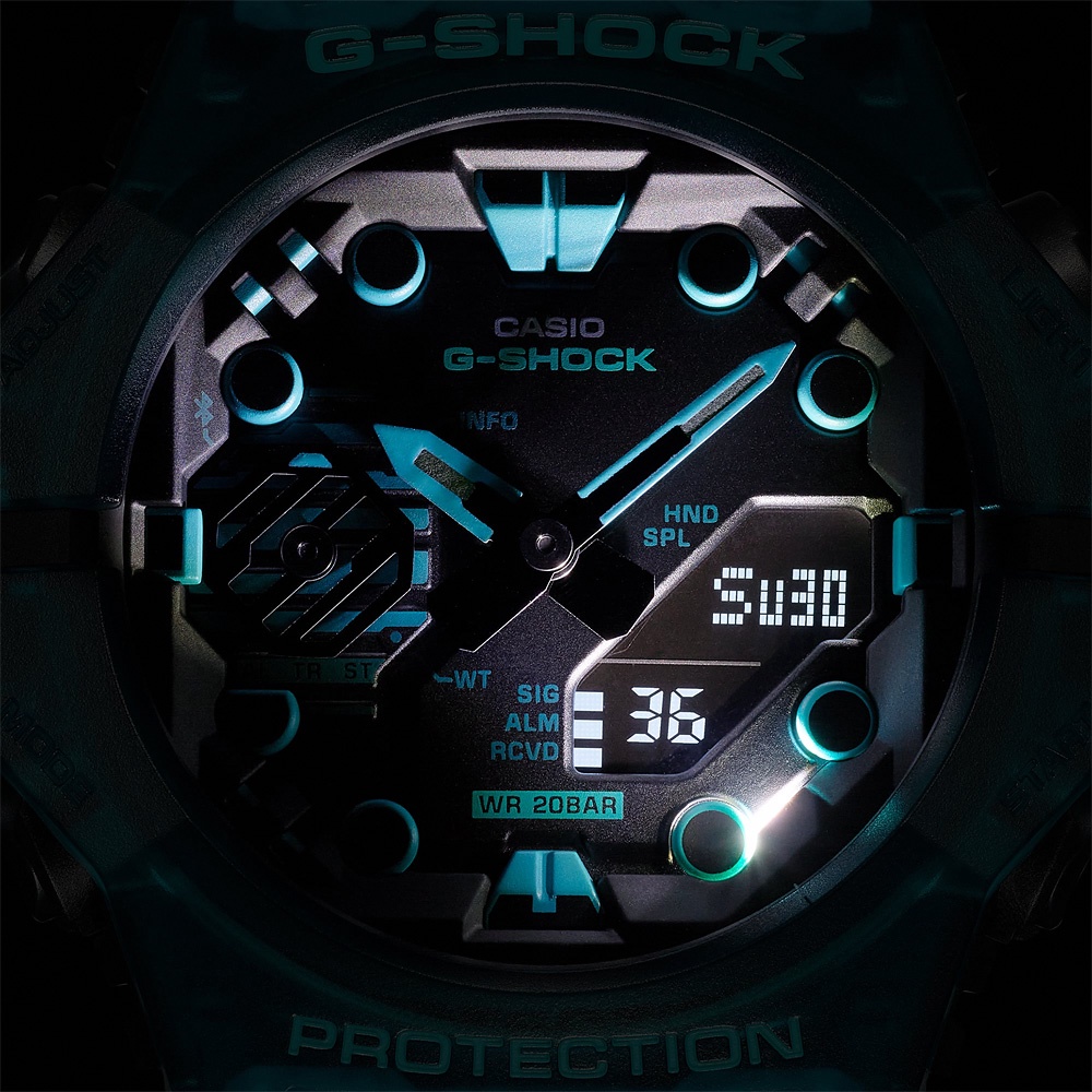 CASIO 卡西歐 G-SHOCK 藍牙連線 碳纖維核心防護雙顯手錶-土耳其藍 GA-B001G-2A, , large