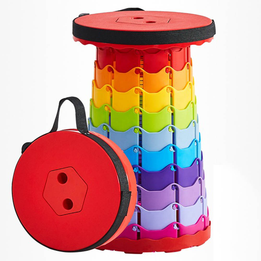 Upgraded and thickened rainbow-patterned spiral telescopic chair/stool, portable folding chair, fishing chair, queue chair, barbecue/camping folding telescopic chair, 150 kg load capacity., , large