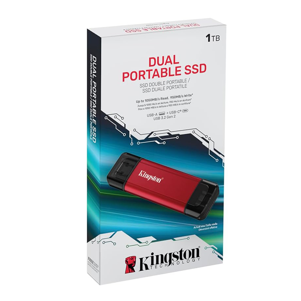 【Kingston】Dual Portable 1TB Solid-State Drive USB-A/C USB 3.2 Gen 2 隨身碟 讀取速度 1,050MB/s, , large