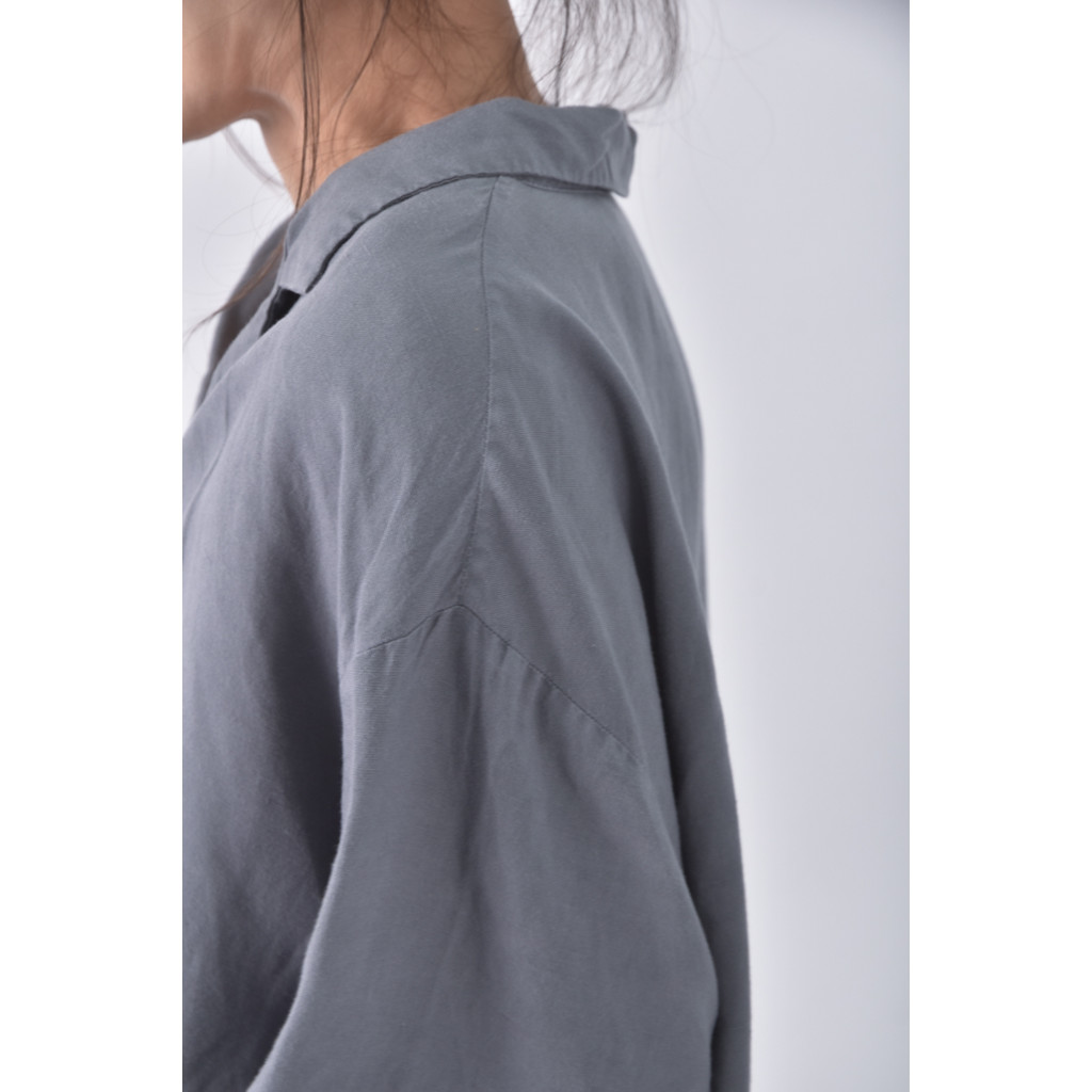 (2XL) uniqlo質感亞麻素面灰色短袖上衣二手衣, , large
