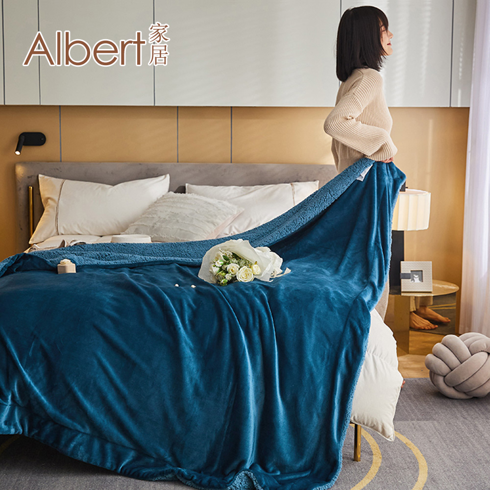 【Albert家居】法蘭絨 羊羔絨加厚雙層暖暖被毯 多色任選 1入 (保暖 毛毯 毯子 羊羔絨毯), , large