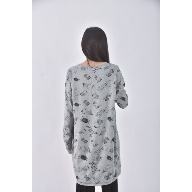 (M) odri質感印花灰色長袖上衣二手衣, , large