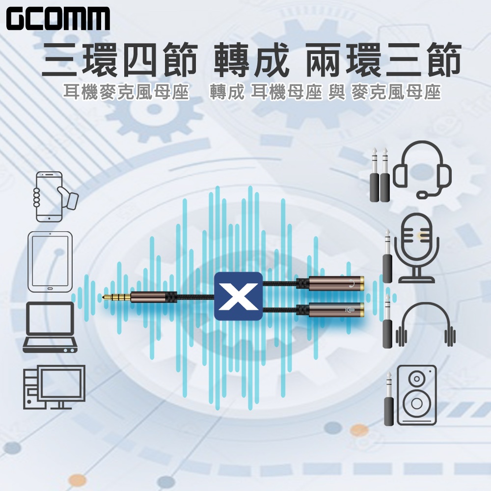 GCOMM 3.5mm鋁合金 1公轉2母 耳機麥克風 音源轉接線 鐵咖啡, , large