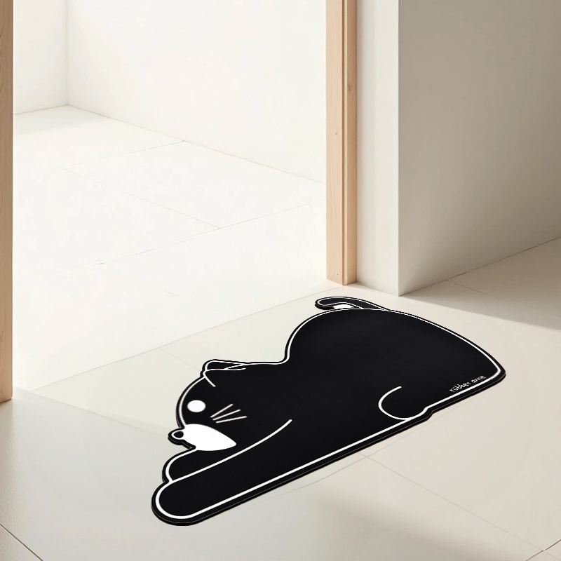 【怪獸】rubber anne 10秒頂吸 軟式珪藻土造型吸水地墊 黑白動物園 (63x40cm) -貓咪, , large