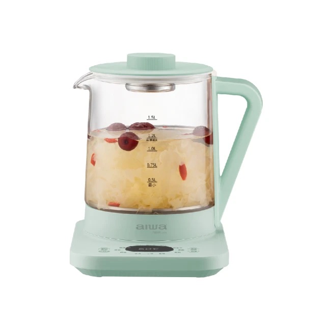 日本AIWA 愛華 1.5L 多功能養生壺AW-KC150 沐青(蒸籠/養生壺/美食鍋/燉盅/煮茶器)一鍵智慧料理｜12 種模式全自動完成