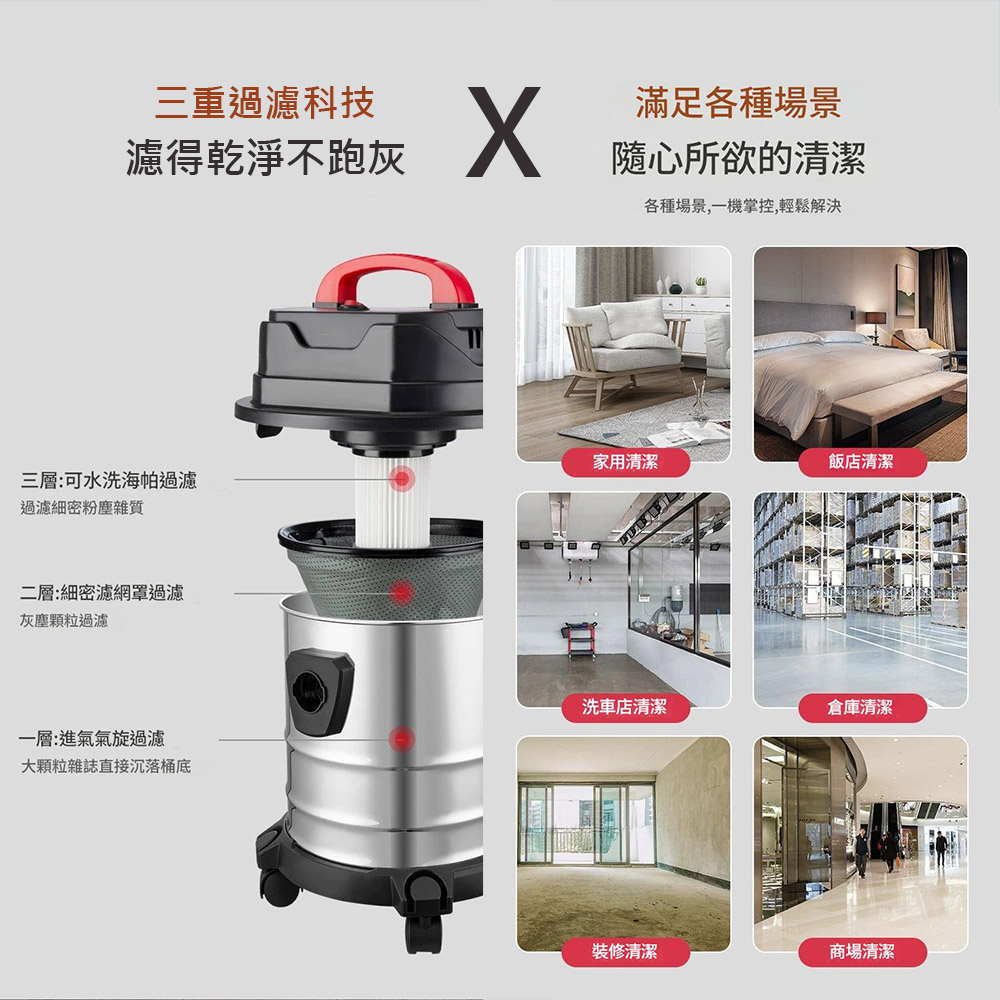 不鏽鋼三用吸塵器20L-9件套組, , large