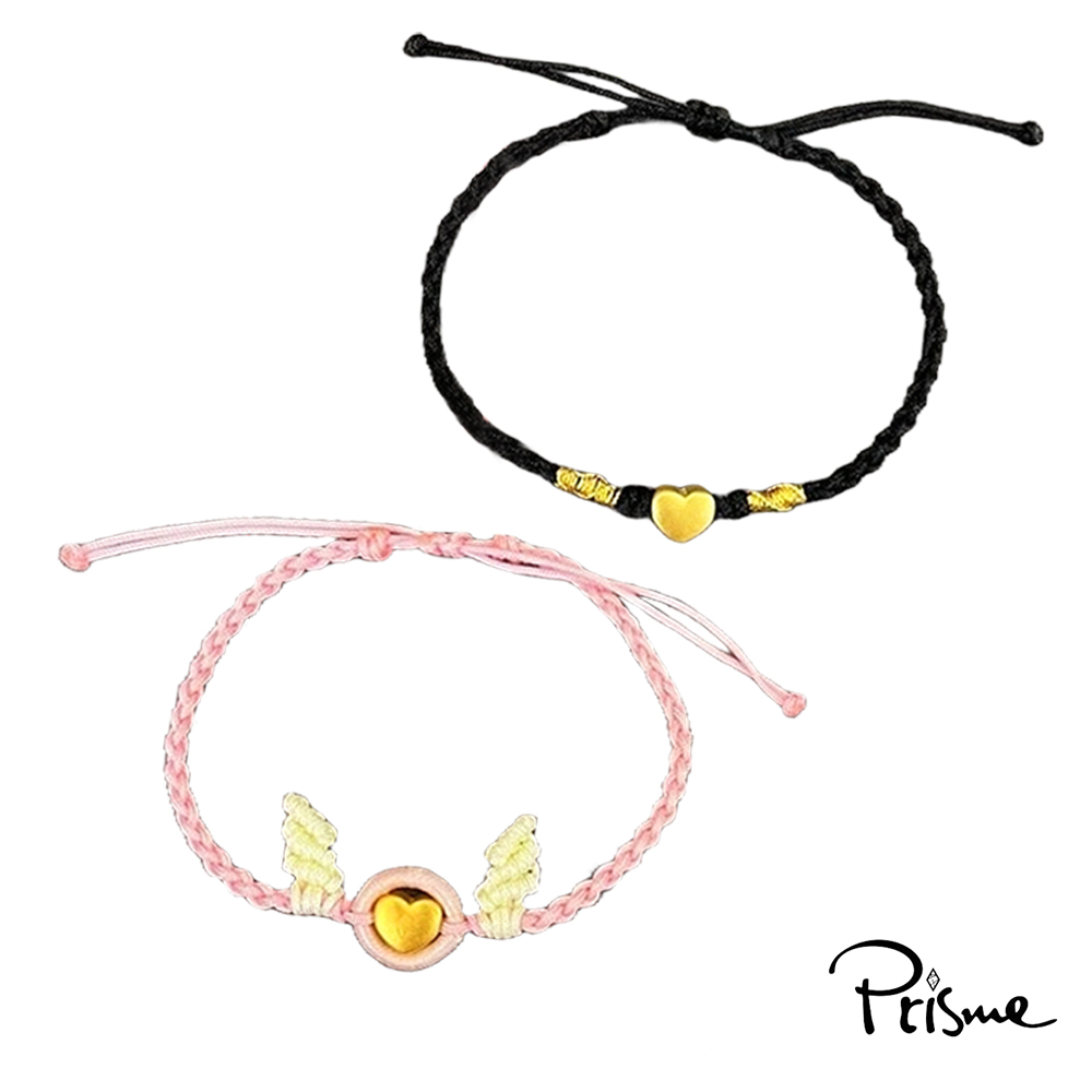 【Prisme Gold】黃金手鍊 愛心 編繩手鍊 情侶對組 (金重：約0.04錢±0.02), , large