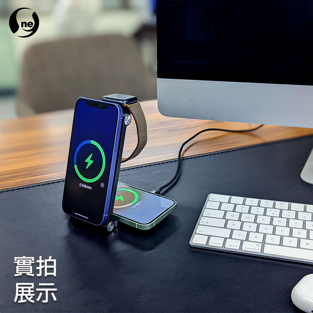 [O-ONE] 3-in-1 Magnetic Wireless Charging Dock Precise Magnetic Alignment Strong Hold Dual 15W Fast Charging, , large