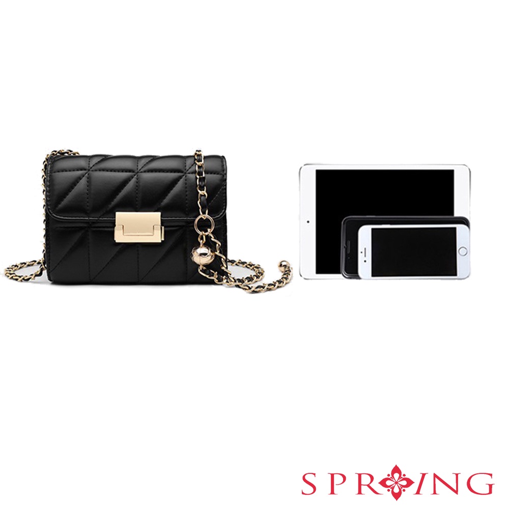 SPRING-菱格小香風鍊條包 刺繡鍊條小斜背包 鐵鍊小方包 -多色, , large