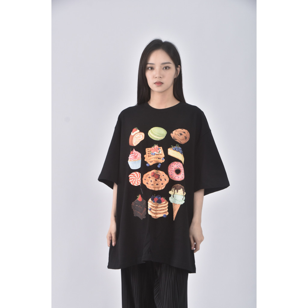 (L) 質感甜點黑色長袖上衣二手衣, , large