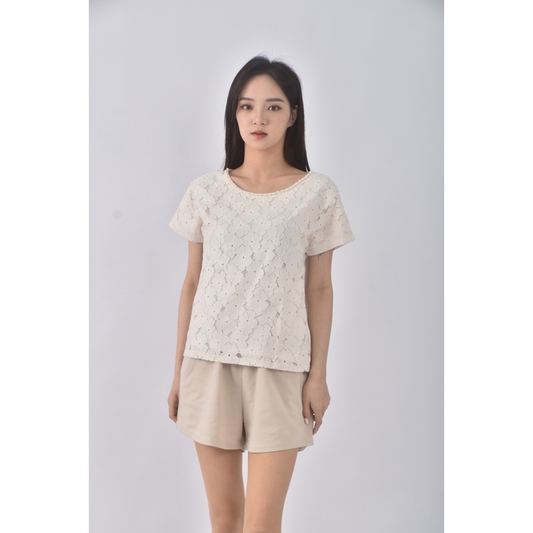 (S) earth music ecology質感棉質圓領白色短袖上衣二手衣, , large