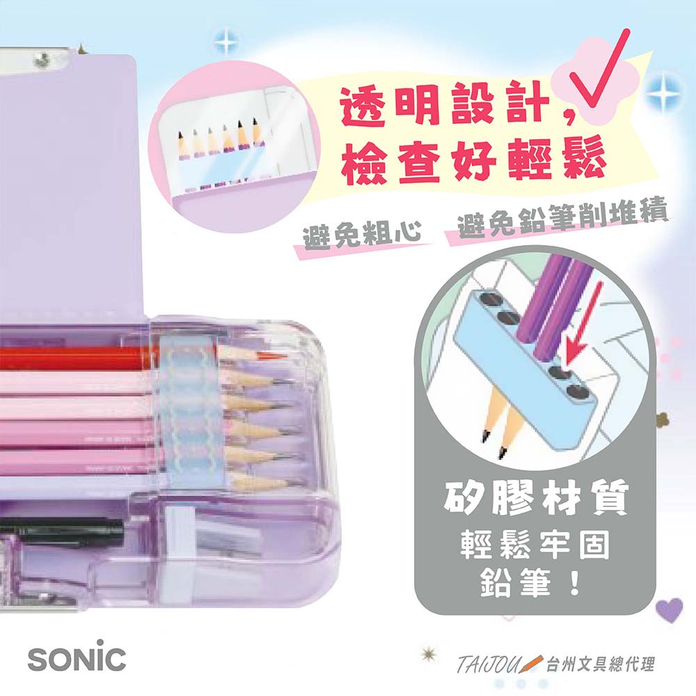 【龍品文創】日本SONIC FD-1046 夢幻風透視耐用筆盒-G花草綠, , large