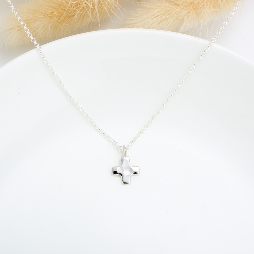 Hammered Prayer Cross s925 sterling silver necklace Valentine's day gift, , large