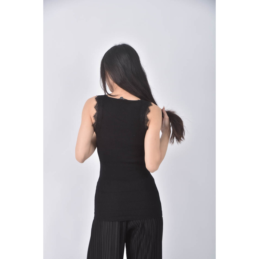 (S) ecru雷絲邊黑色上衣二手衣, , large