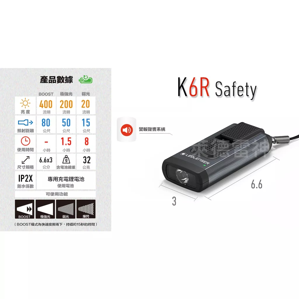 【德國Ledlenser】K6R Safety 充電式鑰匙圈型手電筒〖多色可選〗, , large