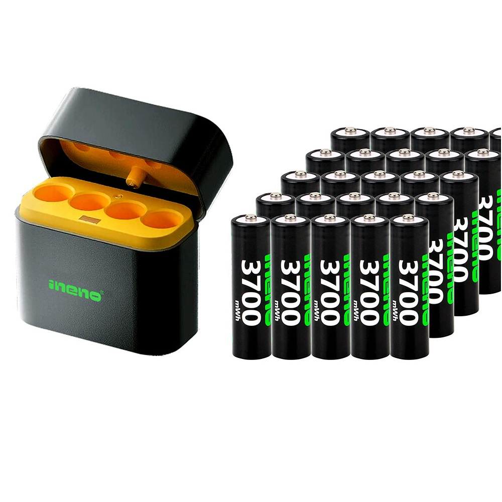 【ineno】3號/AA 恆壓可充式1.5V鋰電池全新特大能量3700mWh32入+(3號4槽)AI隨身收納盒充電器, , large