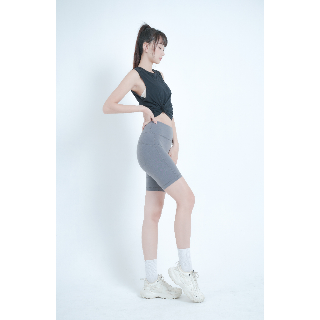 YOGA FLOW Slim Shorts - 3D剪裁修身五分褲 - 冰川灰 Charcoal Grey, , large