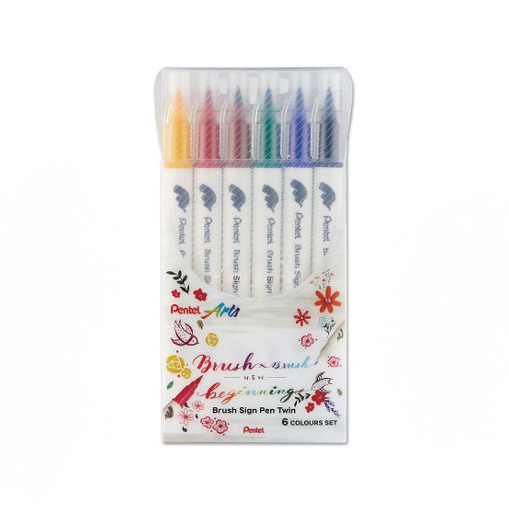 【Pentel 飛龍】雙頭柔繪筆 6色 2盒/組 SESW30C-6, , large