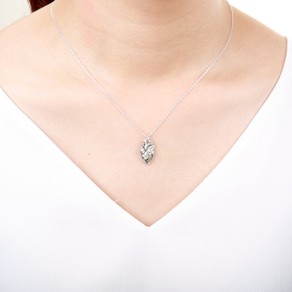 【Angel & Me】Anatomical Heart s925 sterling silver necklace birthday gift, , large