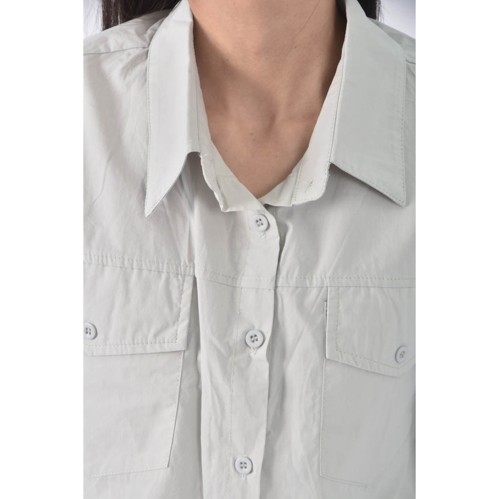 (F) 【粿粿私服】lin修身短版灰綠色短袖上衣二手衣, , large