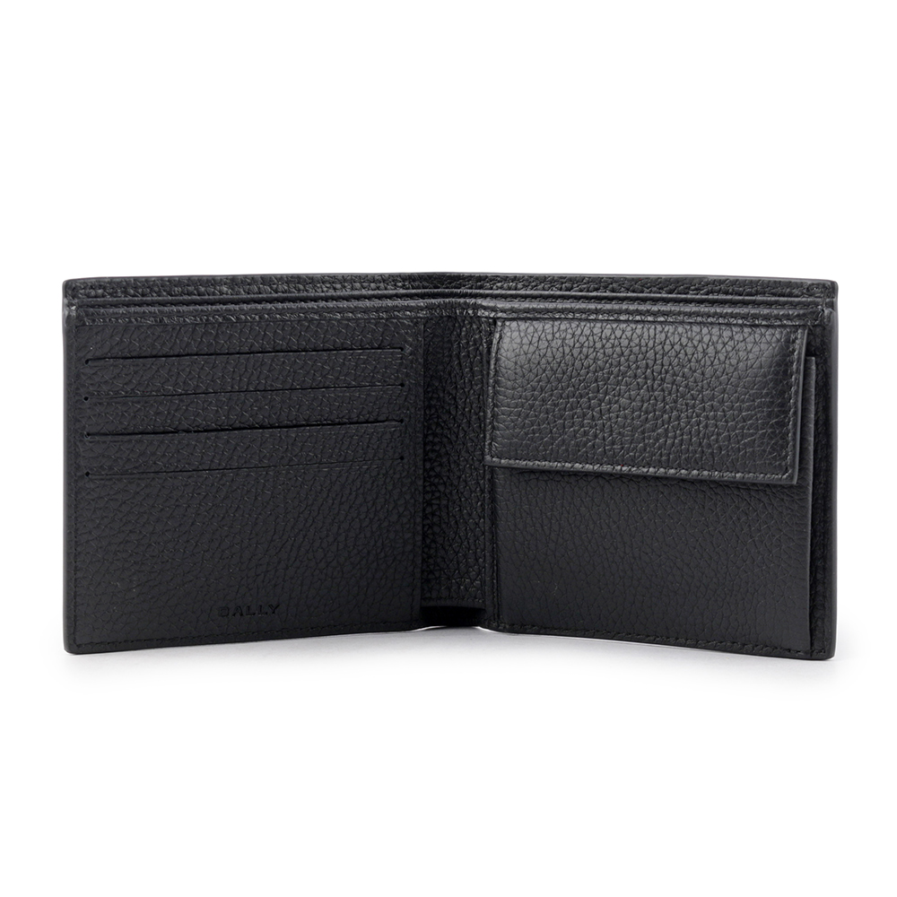 BALLY Ribbon 紅白條紋牛皮對開零錢袋短夾/黑色, , large