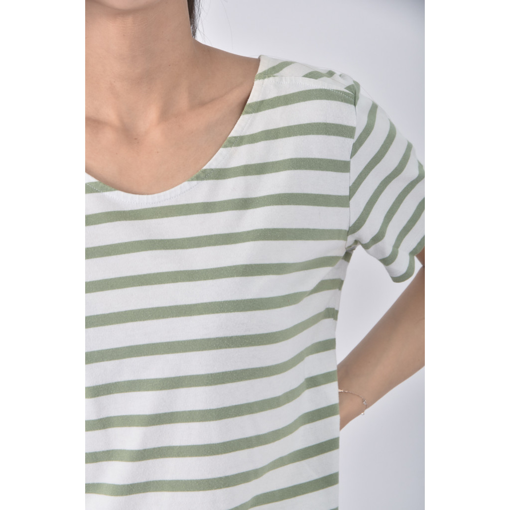 (S) lativ條紋綠色短袖上衣二手衣, , large