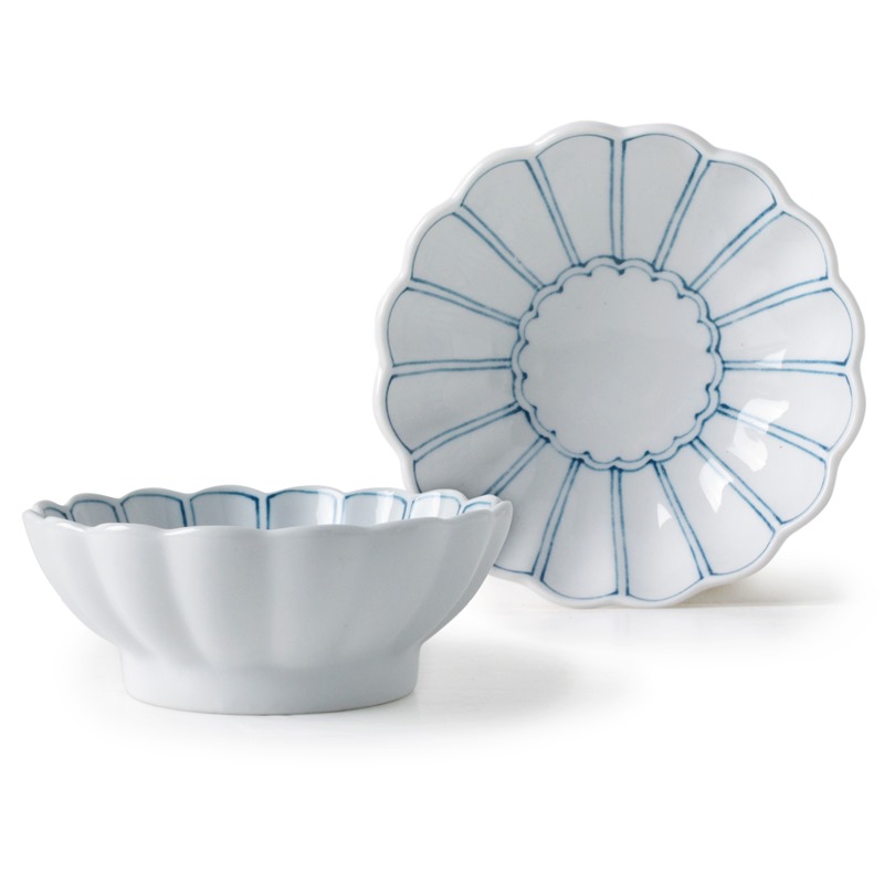 [豐名日本餐具] 4.0"菊型豆油井 藍彩 有田燒 / C04DB8-10, , large