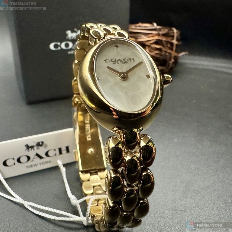 [星晴錶業]COACH手錶,22mm28mm,CH00262白色幾何立體圖形錶面金色錶殼金色精鋼錶帶款, , large