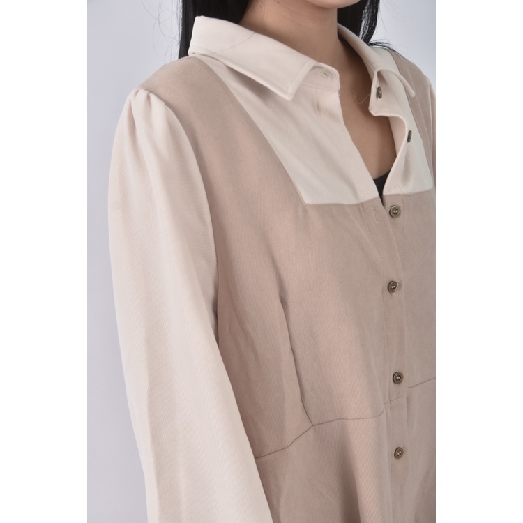 (M) 【金莎私服】meingfashon質感拼接杏色洋裝二手衣, , large